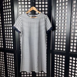 💙 Duffield Lane Striped Short sleeve Dress Women’s Large NWT Cotton Spandex 💙